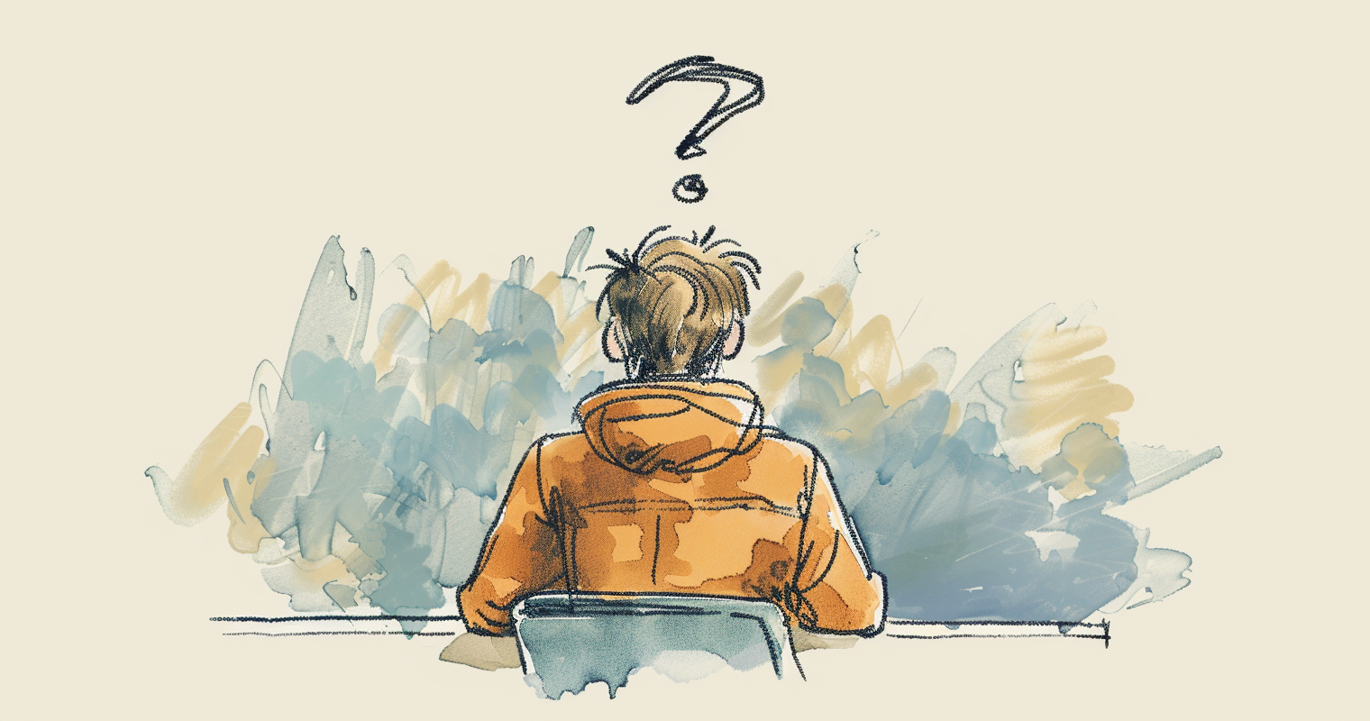 LSAT accommodations - drawing of the back of a student at a desk with a question mark above his head