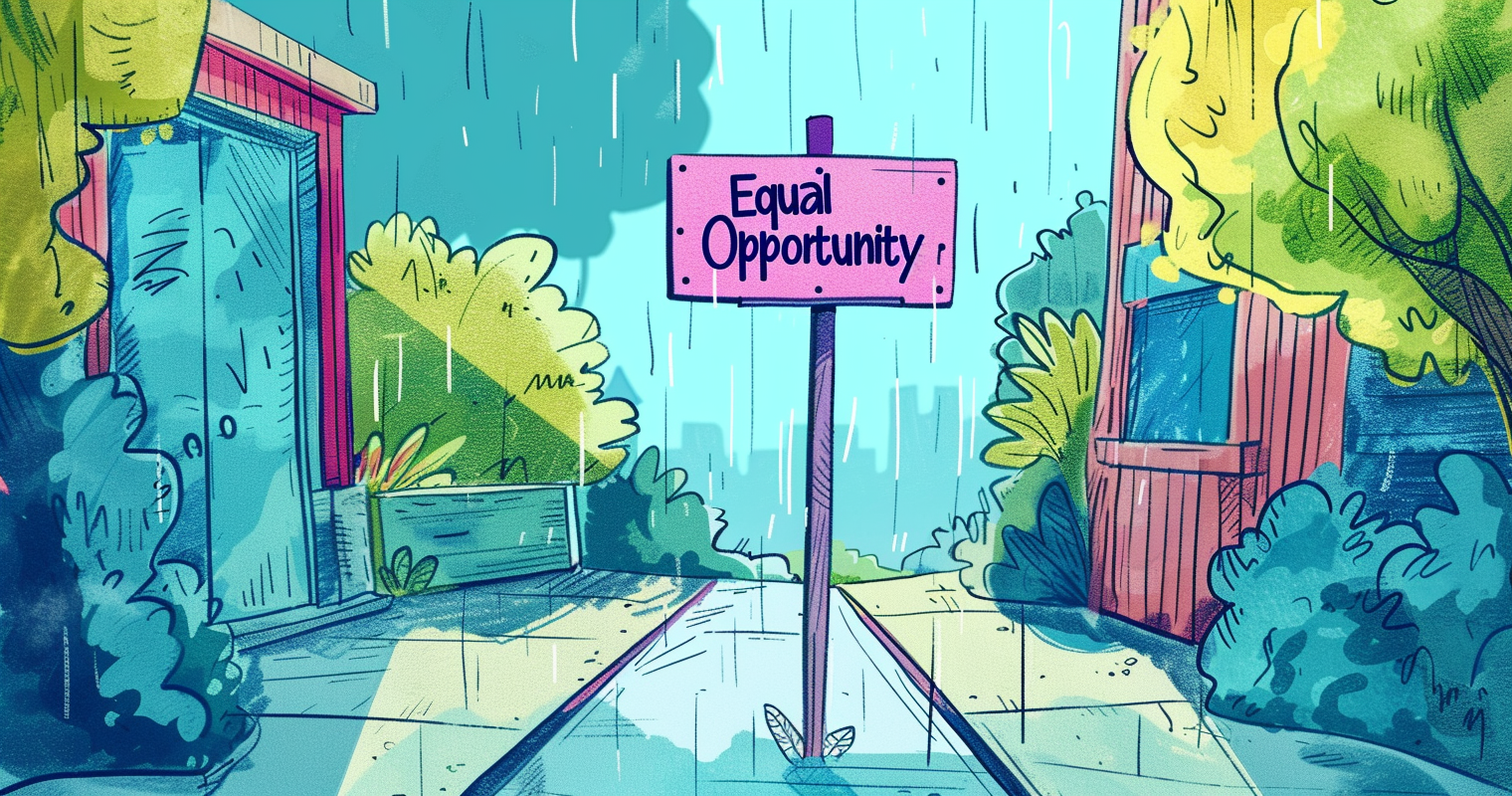problems with test accommodations - colorful drawing of a sign that reads "Equal Opportunity"