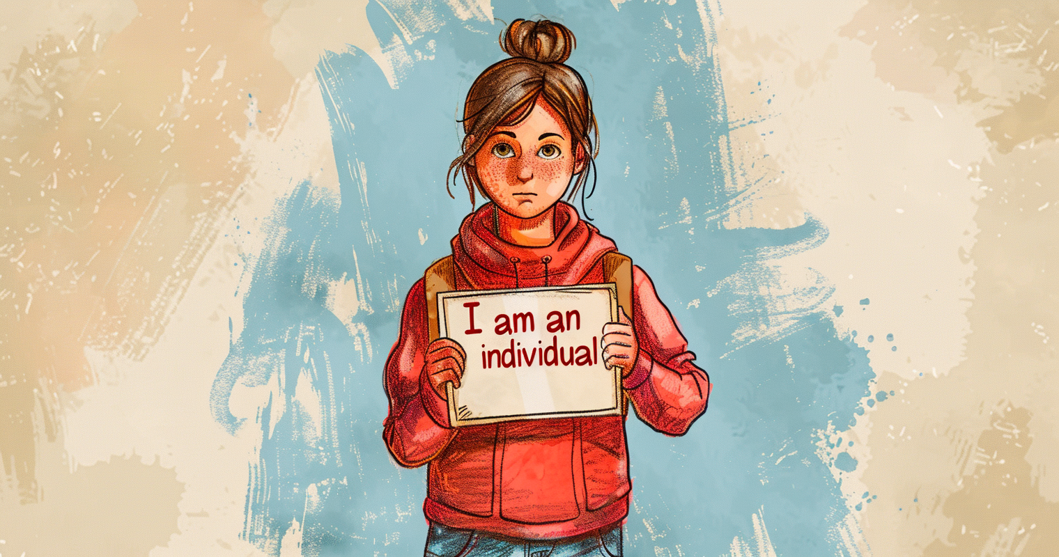 problems with test accommodations - drawing of a female student holding a sign that reads "I am an individual"