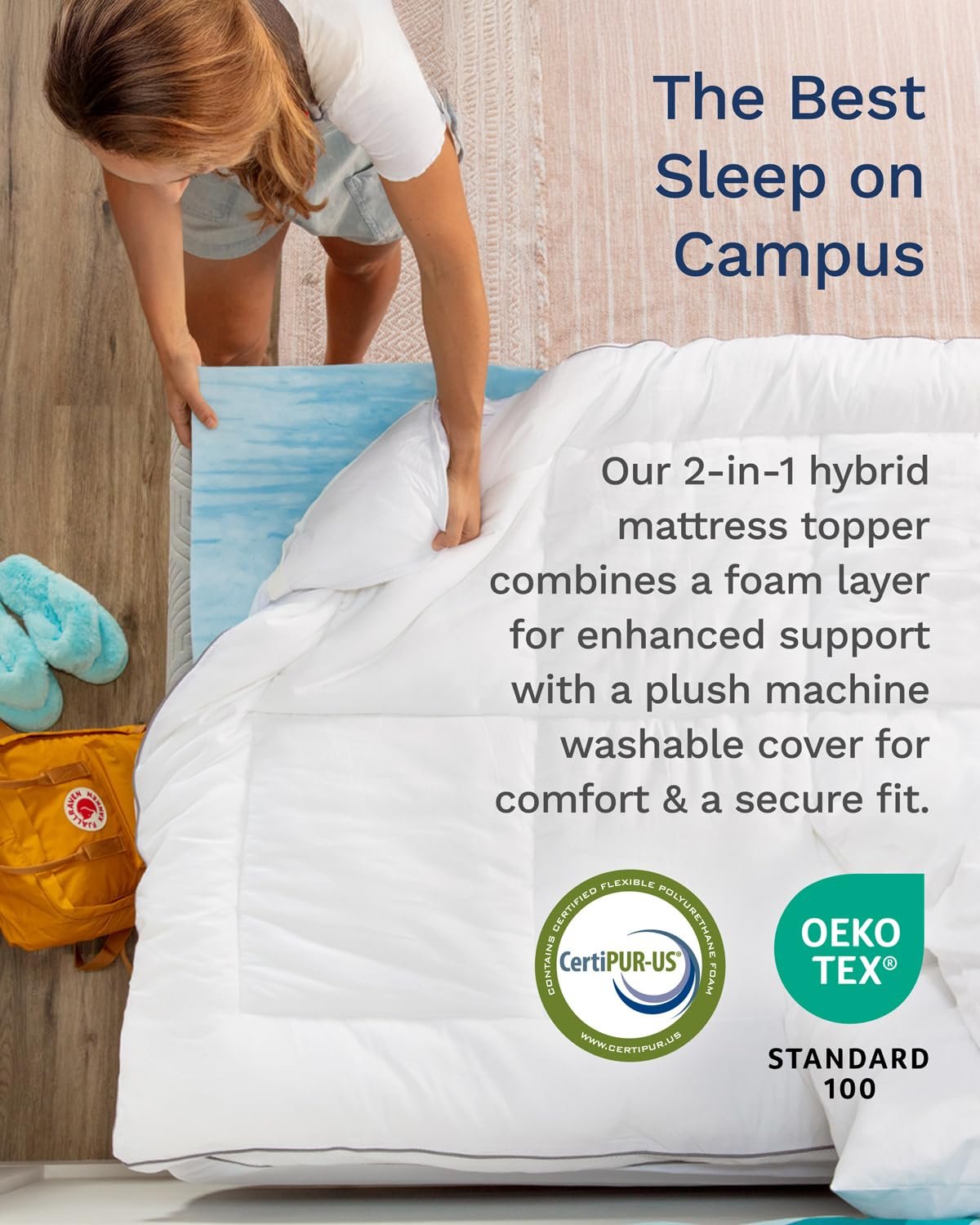 ViscoSoft dual layer memory foam topper for dorm beds