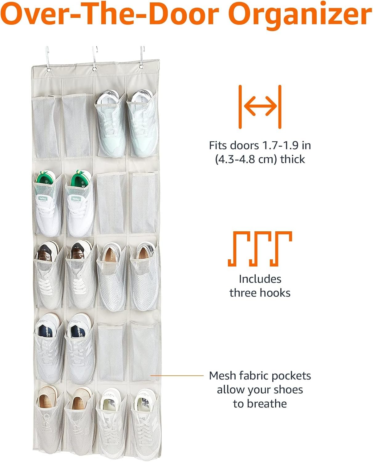 Amazon Basics 20 Large Pocket Over Door Organizer for dorm storage