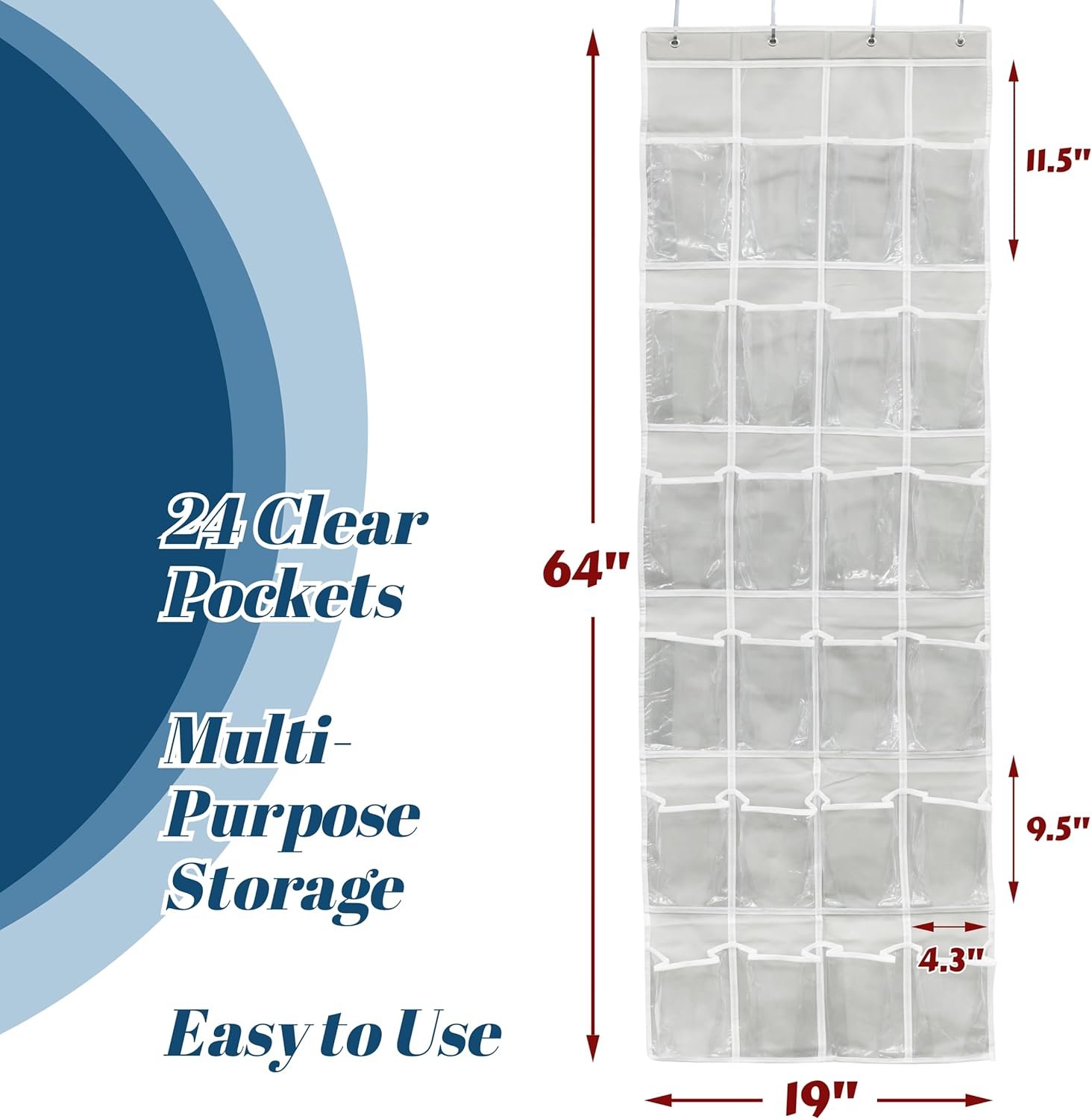 Simple Houseware 24 Pocket Crystal Clear Over Door Organizer for college dorm room