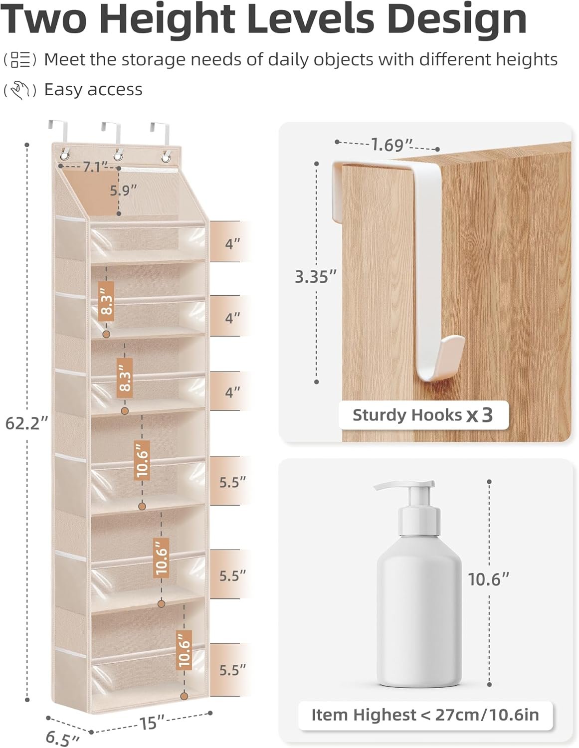 STORAGE MANIAC 5-Tier Deep Pocket Over Door Organizer for maximum dorm storage capacity