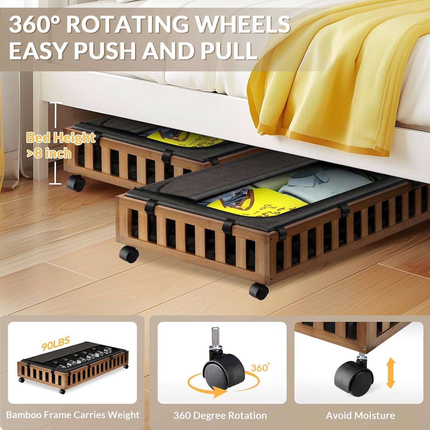 Gashell bamboo storage under bed placement