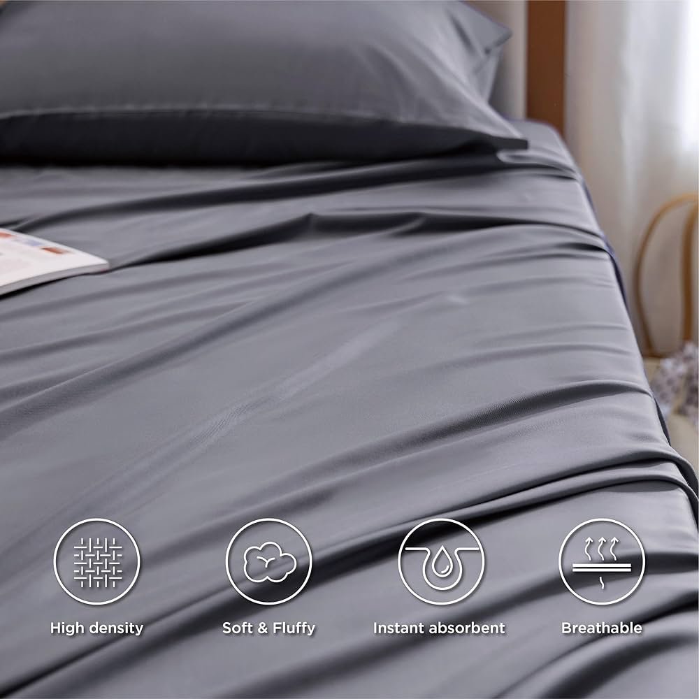 Bedsure Bamboo Cooling Twin XL sheets in dark grey - best cooling dorm sheets