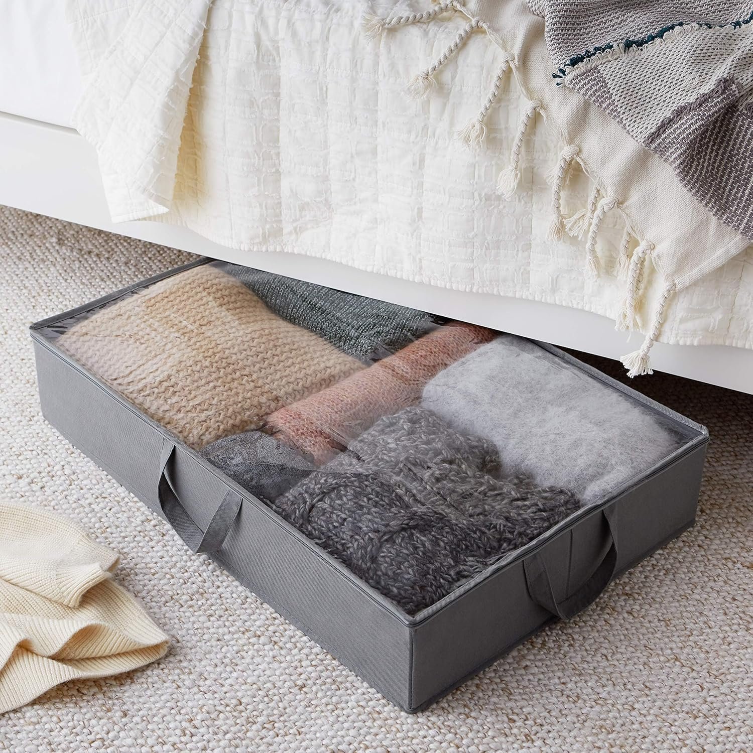 Amazon Basics storage bags in use under bed