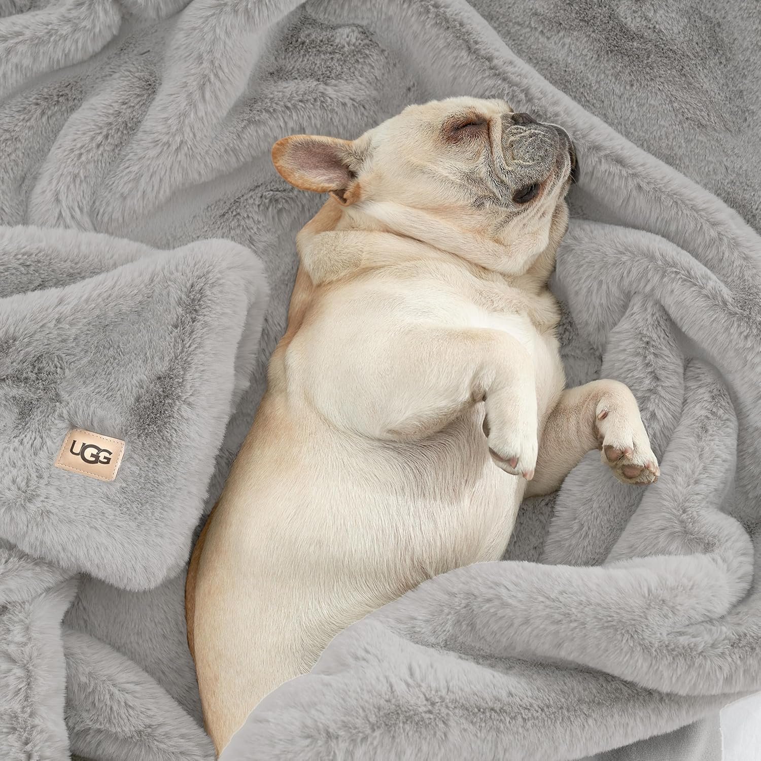 UGG throw blanket creating upscale dorm room atmosphere with premium college bedding setup